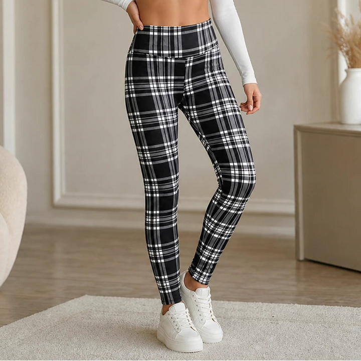 Warmelle – High Waisted Plaid Stretch Leggings