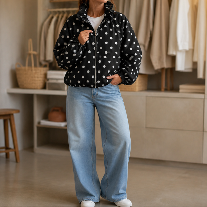 PolkaBelle – Polka-Dot Lantern Sleeve Jacket