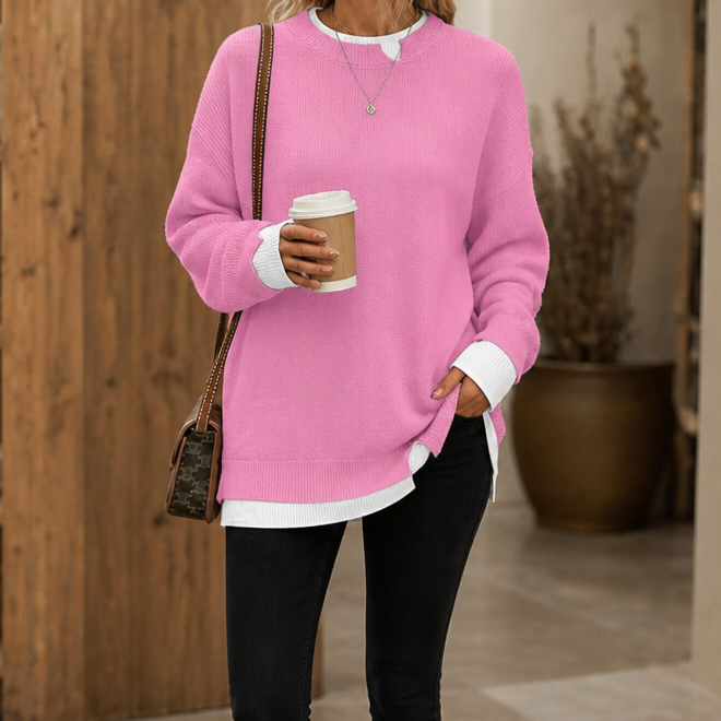 Layerly – Faux-Layer Collar And Cuff Knit Sweater