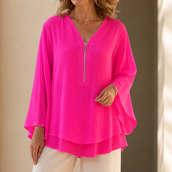 Layerly – Double-Layer Zip V-Neck Top