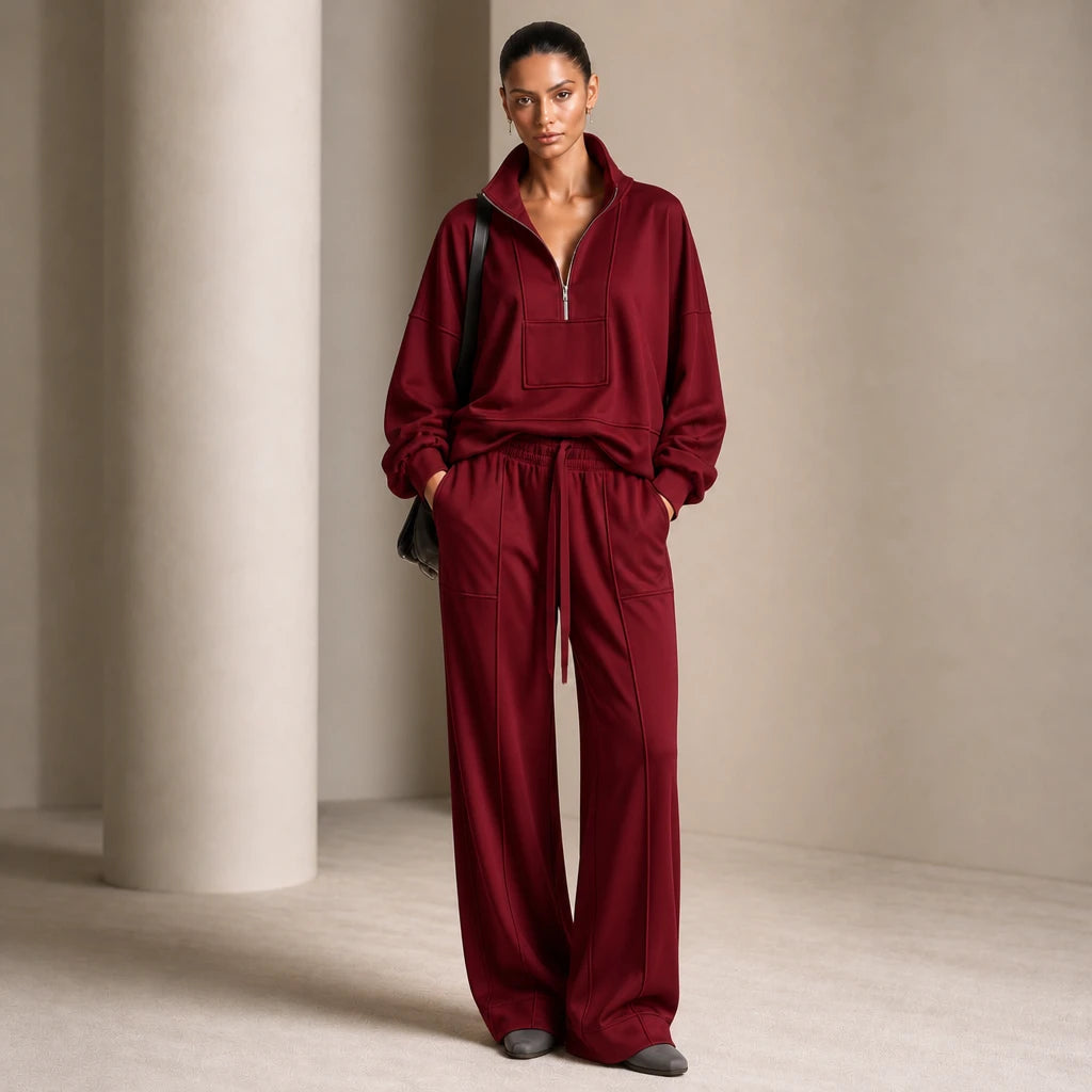 Veluna – Air-Layer Half-Zip Top And Wide-Leg Pants Set