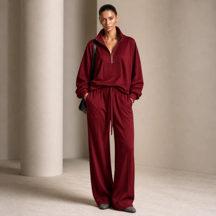 Veluna – Air-Layer Half-Zip Top And Wide-Leg Pants Set