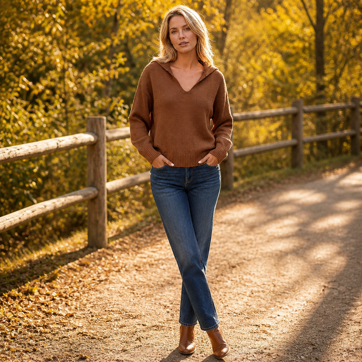 Lapella – Lapel Collar V-Neck Sweater