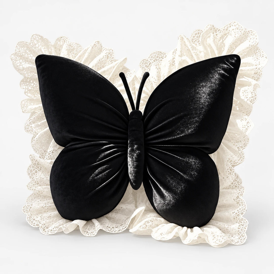 Lacewing – Velvet-Look Butterfly Lace-Trim Throw Pillow