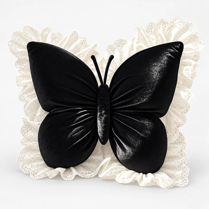 Lacewing – Velvet-Look Butterfly Lace-Trim Throw Pillow