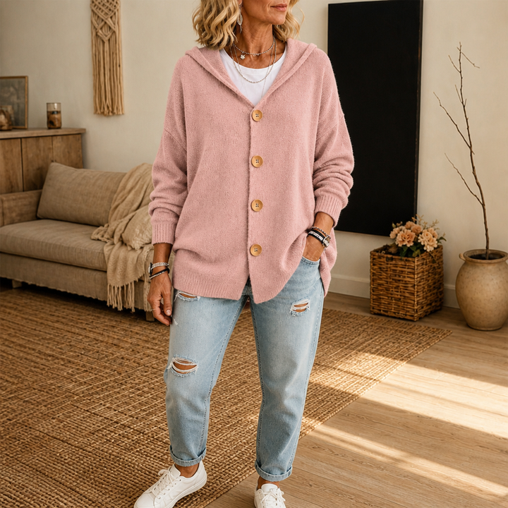 Hoodwell – Hooded Button-Front Knit Cardigan