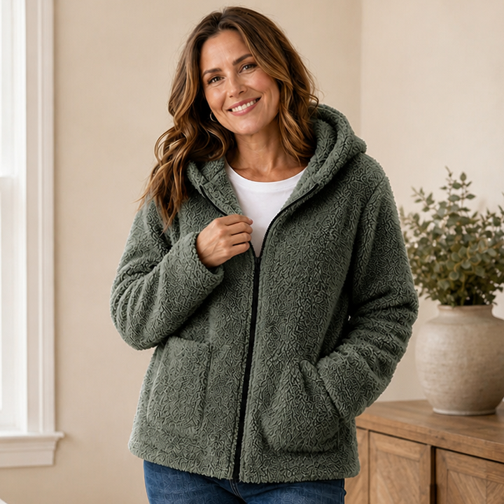 Cozyelle – Plush Fleece-Look Hooded Jacket