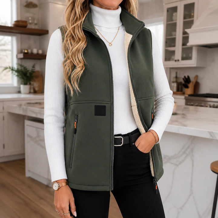 Veluna – Zip-Front Fleece High-Collar Vest