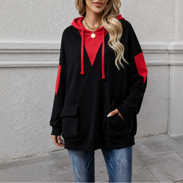 Vela – V-Neck Color-Block Oversized Hoodie