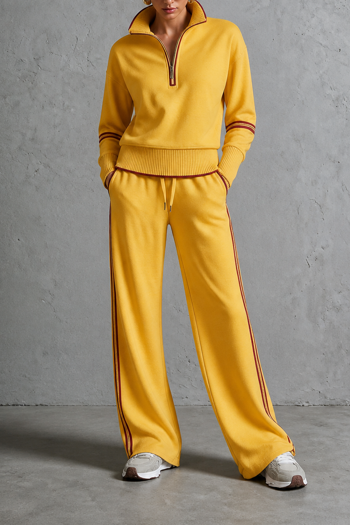 Wearbella – Half-Zip Wide-Leg Track Set