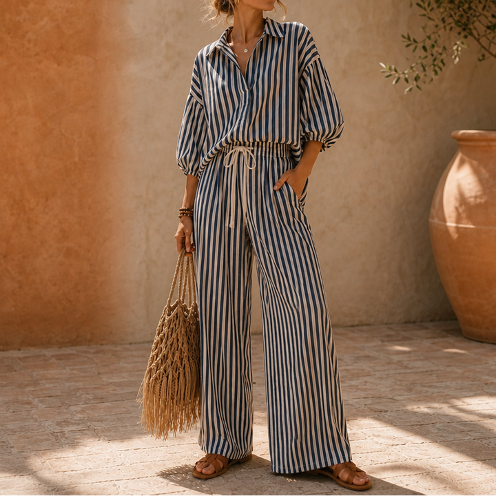 Wearbella – Striped Two-Piece Lantern Sleeve Set