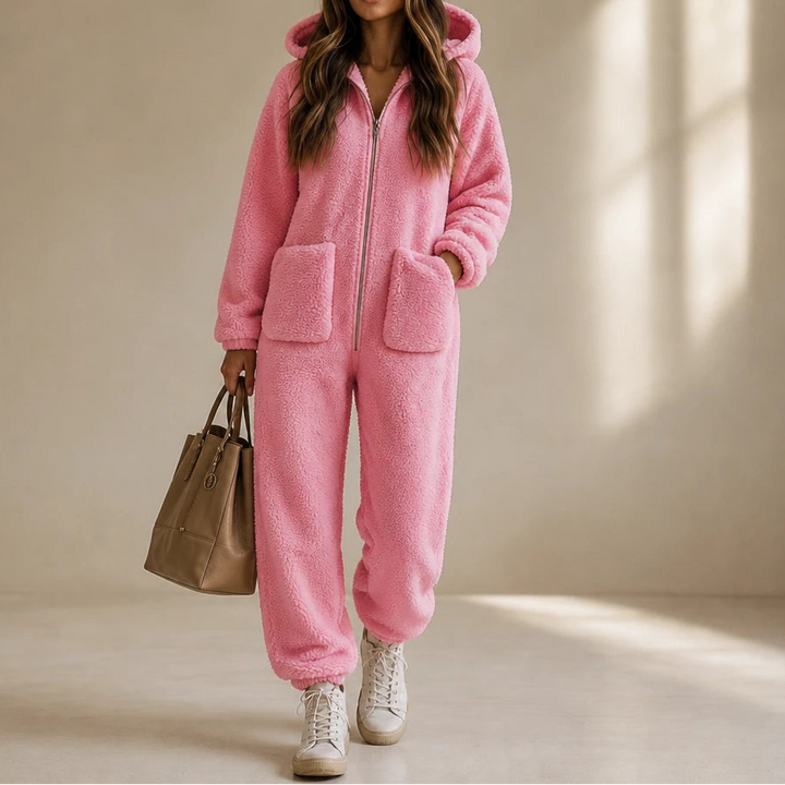 Cozyline – Hooded Zip-Front Straight-Leg Jumpsuit