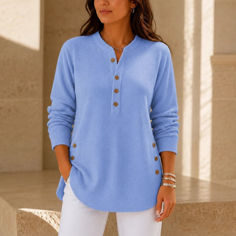 Henley Haven – Button-Hem Henley Tunic Sweater