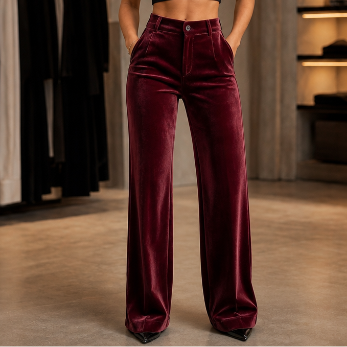 Velvenna – Wide-Leg High-Waisted Velvet Like Trousers