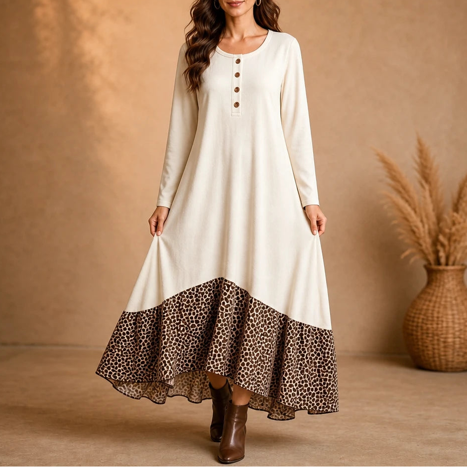 Noiréa – Leopard-Print Ruffle Hem Maxi Dress