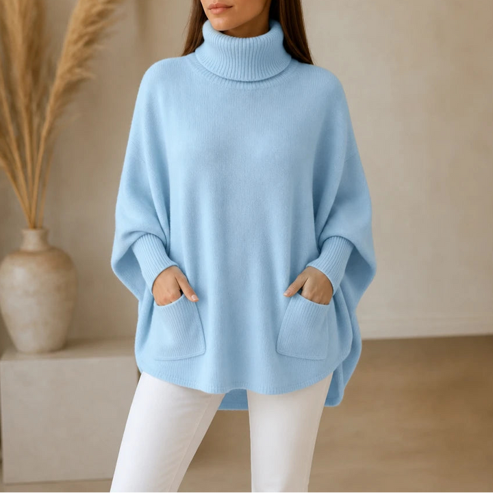 Veloura – Oversized Turtleneck Pocket Poncho Sweater