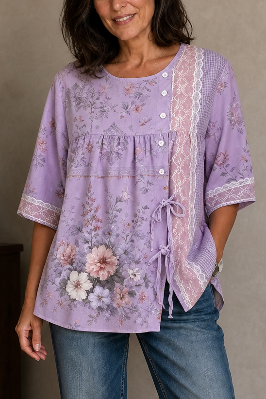 Ninetysecond – Retro Floral Side-Button Blouse