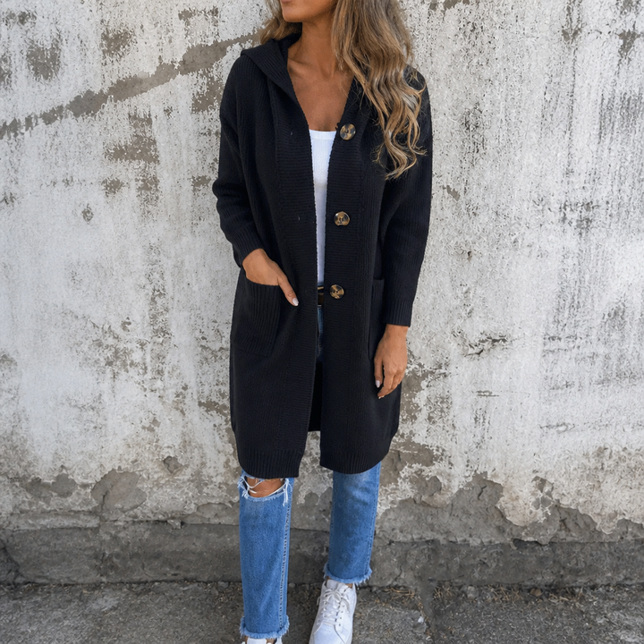 Coziva – Hooded Button-Front Knit Cardigan