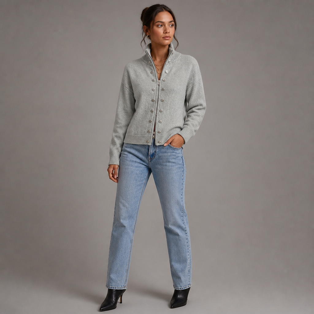 Wearvale – Two-Way Zip High-Neck Knit Cardigan