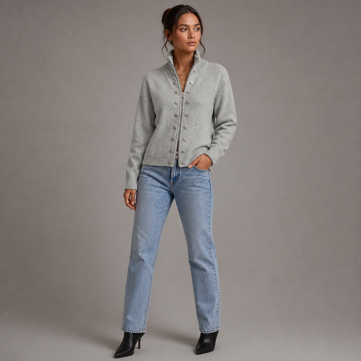 Wearvale – Two-Way Zip High-Neck Knit Cardigan
