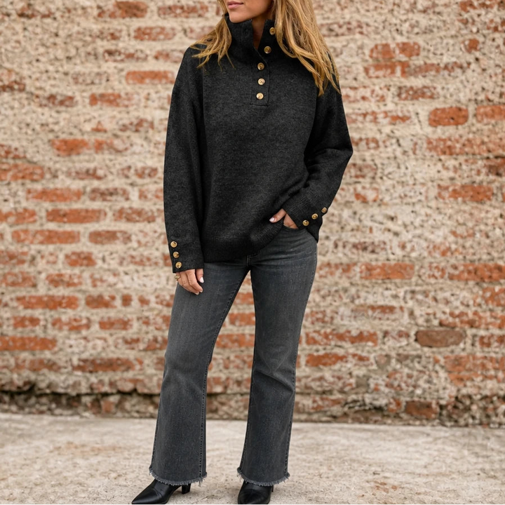 Standelle – Button-Cuff Stand-Collar Knit Sweater
