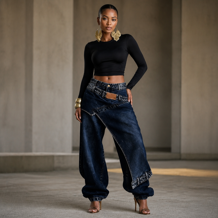 Wearlyn – Asymmetric Wrap-Waist Wide-Leg Jeans