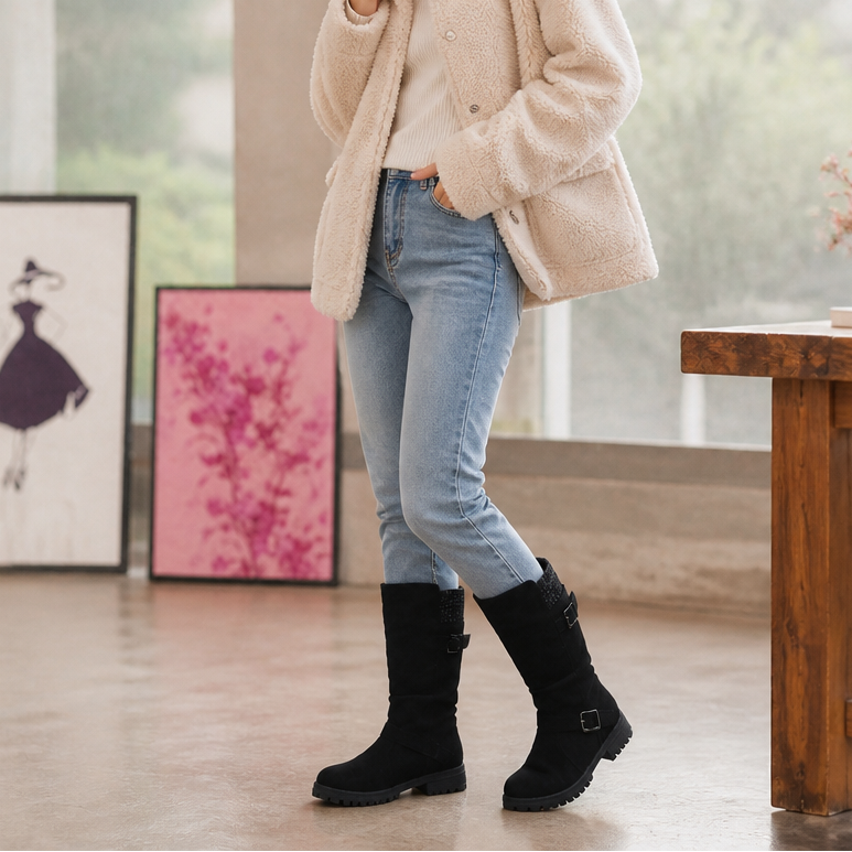 Calfden – Ribbed Cuff Lug Sole Slouch Boots