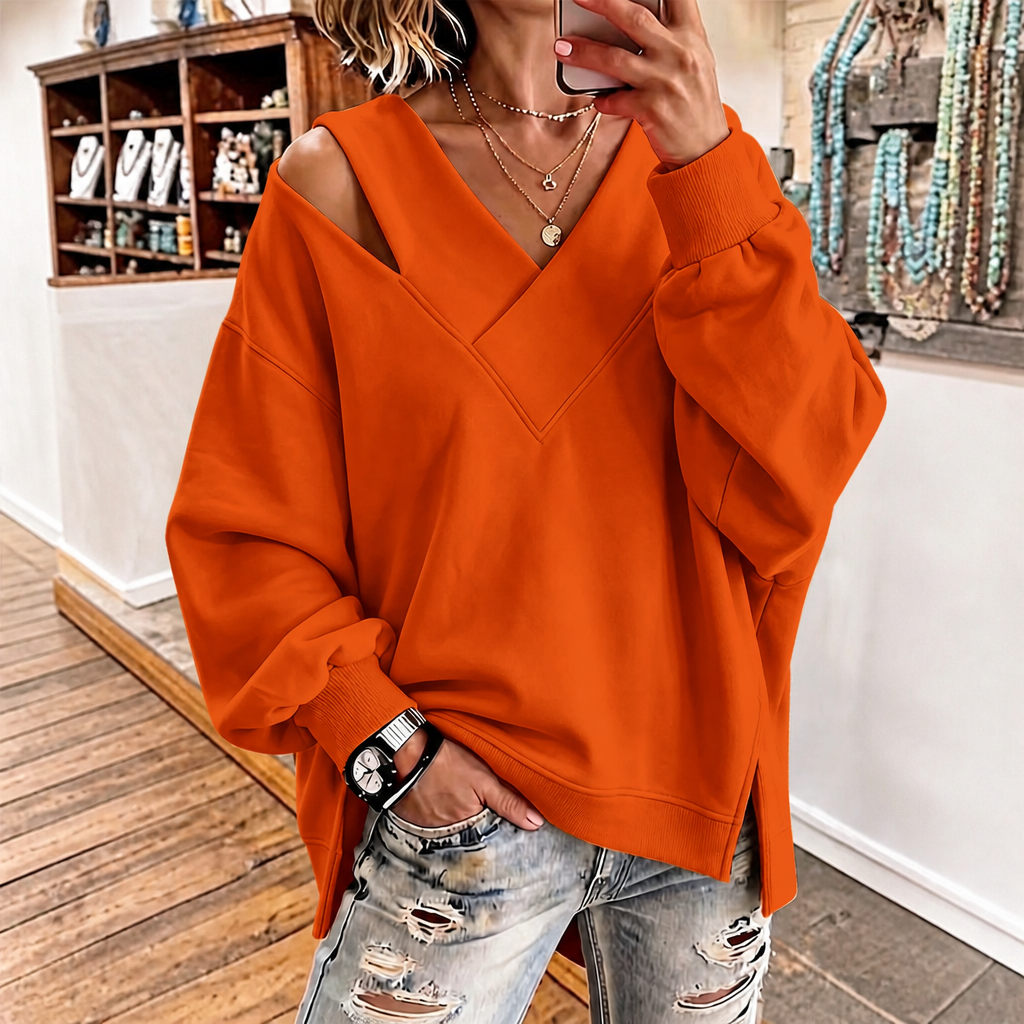 Slouvia – Asymmetric Cutout Shoulder Oversized Sweatshirt