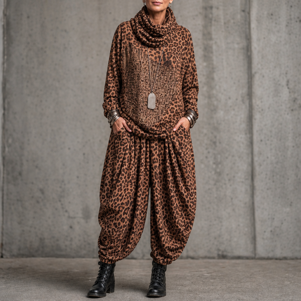 Pinstripe Poise – Draped High-Neck Top And Lantern Pants Set