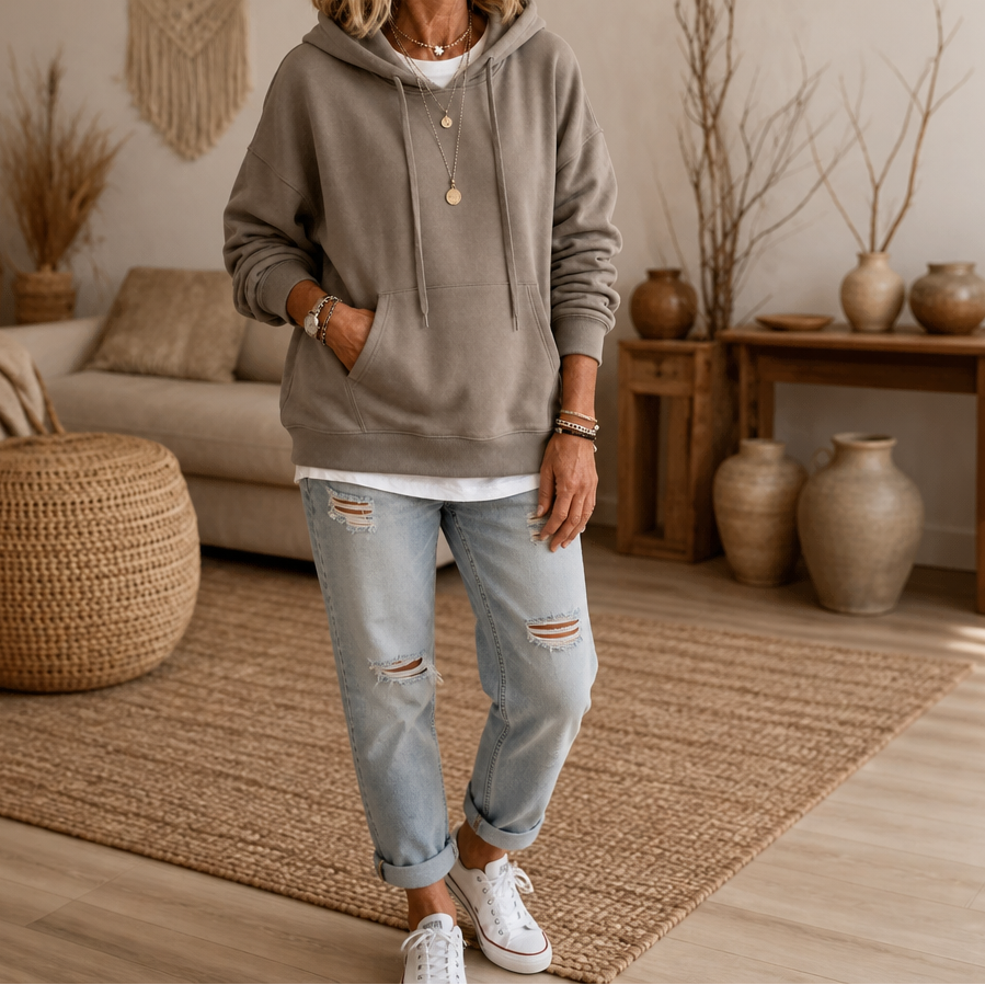 Wearbella – Drop-Shoulder Oversized Cotton Like Pullover Hoodie
