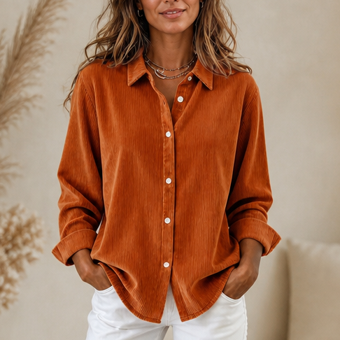 Cordelle – Oversized Corduroy-Look Button-Up Shirt