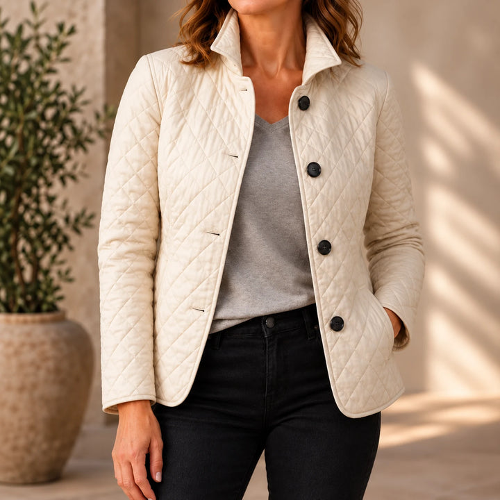 Loredana – Button-Front Quilted Mid-Season Jacket