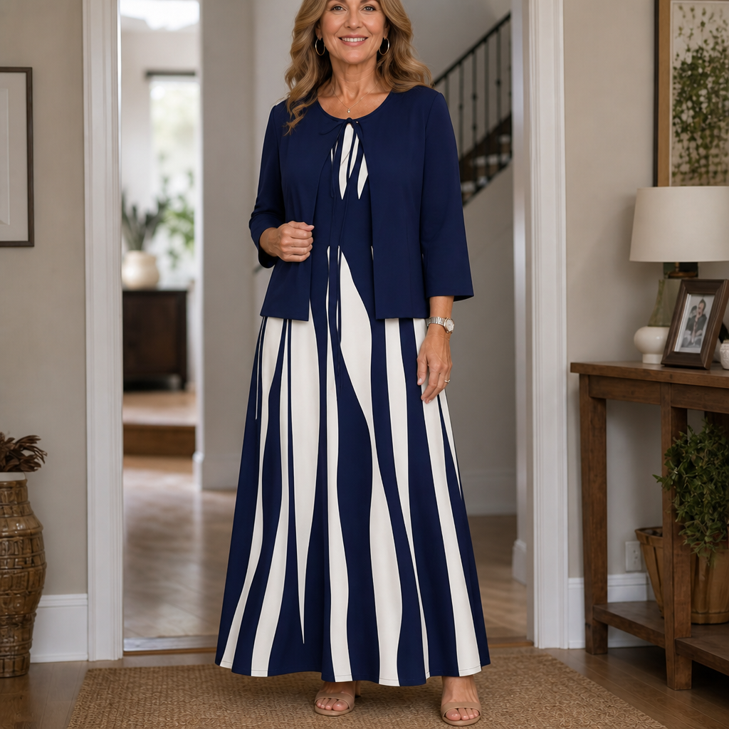 Linea Grace – Geometric Print Jacket And Maxi Dress Set