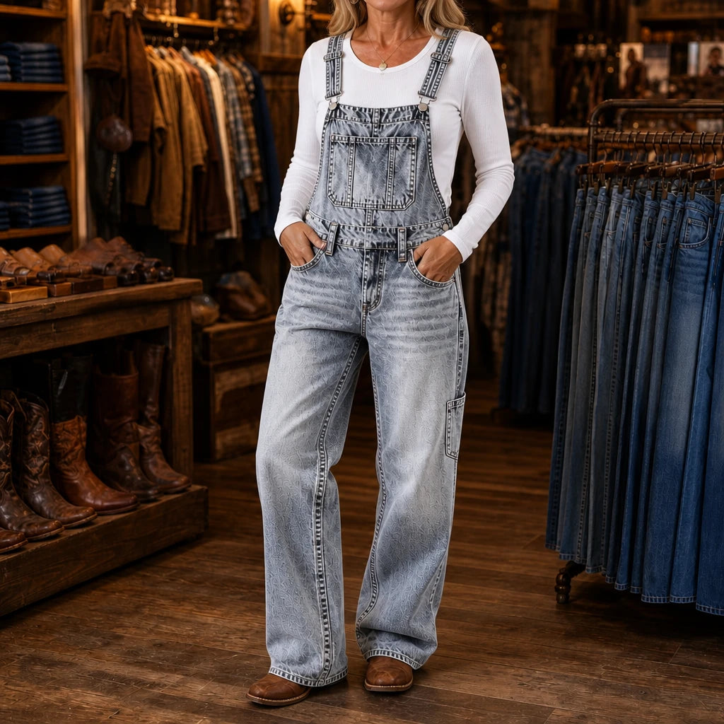 Wearbella – Washed Denim-Look Wide-Leg Dungarees