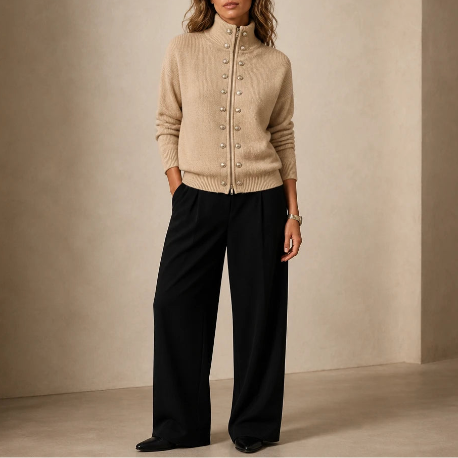 Plot Twist – Double-Button High-Neck Knit Cardigan