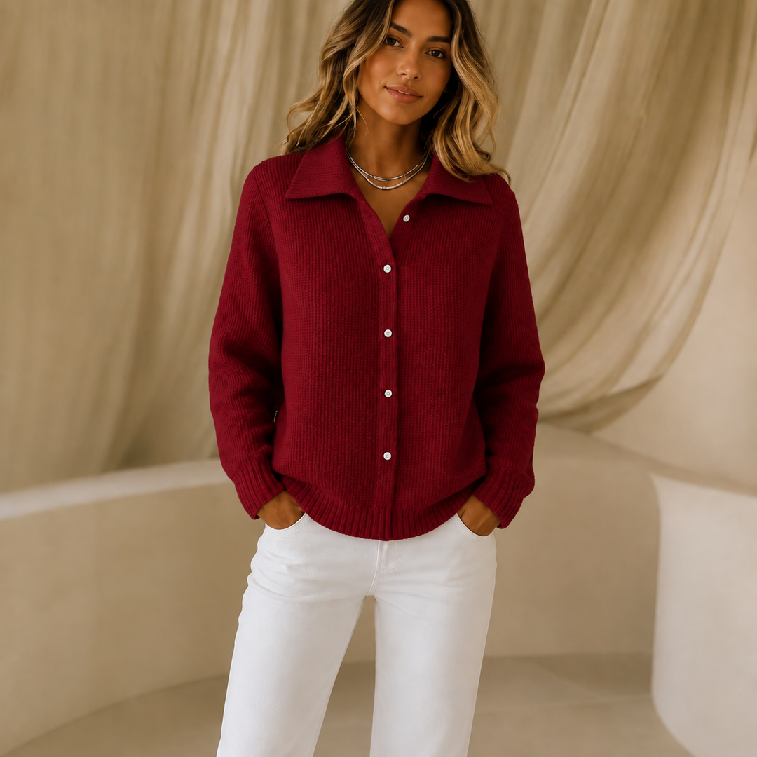 Lapelle – Waffle-Knit Lapel Collar Button Cardigan