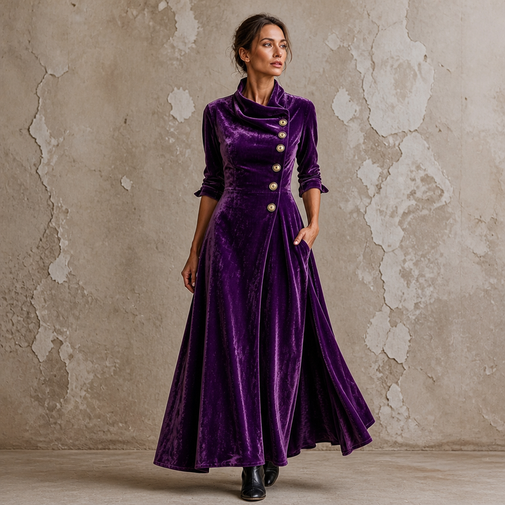 Veloura – Cowl Neck Velvet-Look Maxi Dress