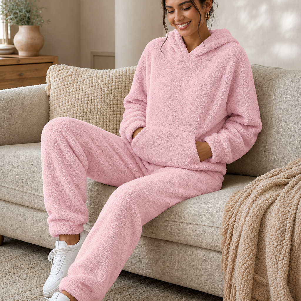 Cozy Haven – Plush Fleece Hooded Top And Jogger Pants Set