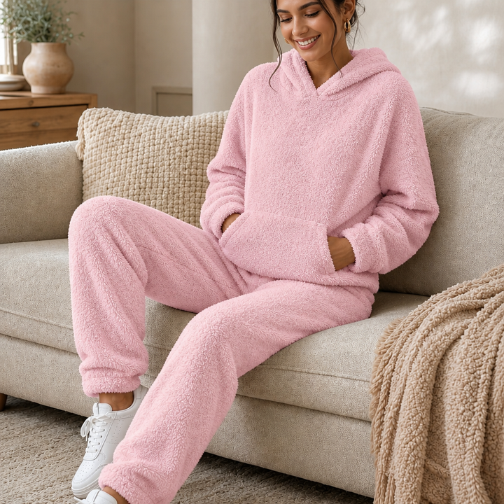 Cozy Haven – Plush Fleece Hooded Top And Jogger Pants Set