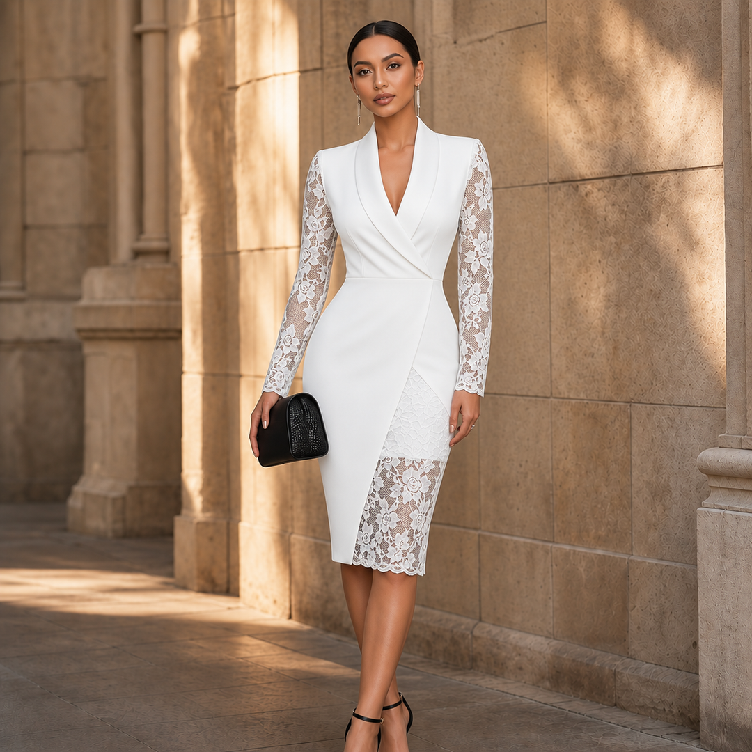Lace & Poise – Floral Lace Panel Blazer Dress