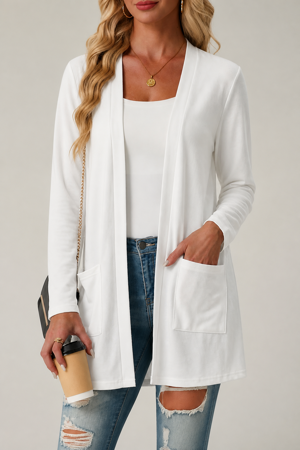 Wearbella – Eyelet Waterfall Open-Front Cardigan