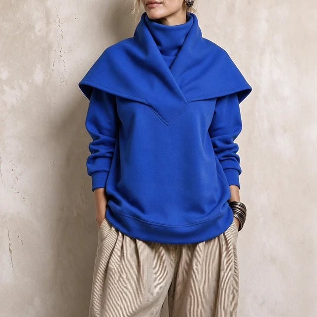 Sailora – Draped Sailor-Collar Fleece Sweatshirt