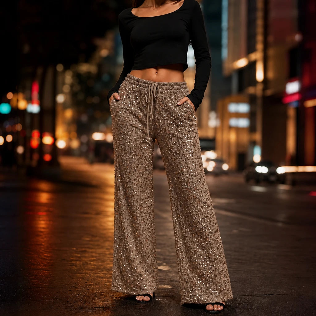 Sequinelle – Sequin Straight-Leg Trousers