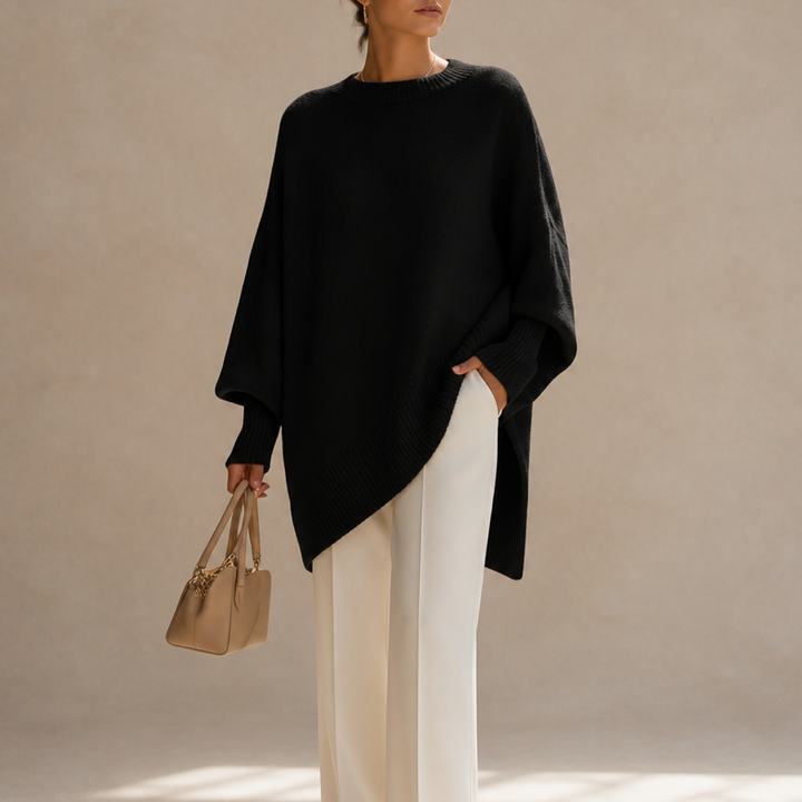 Livia – Oversized Wide-Sleeve Knit Poncho Sweater