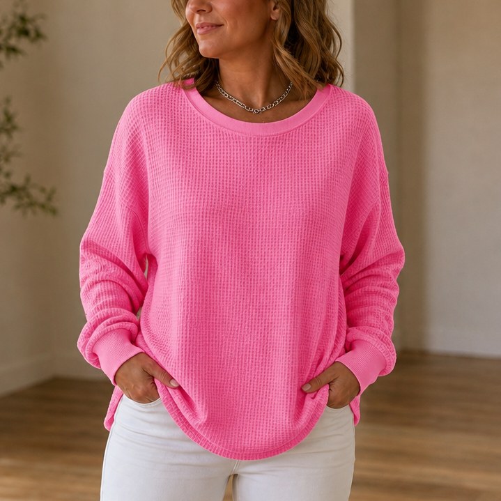 Wafflemoore – Waffle-Knit Relaxed Pullover Sweatshirt