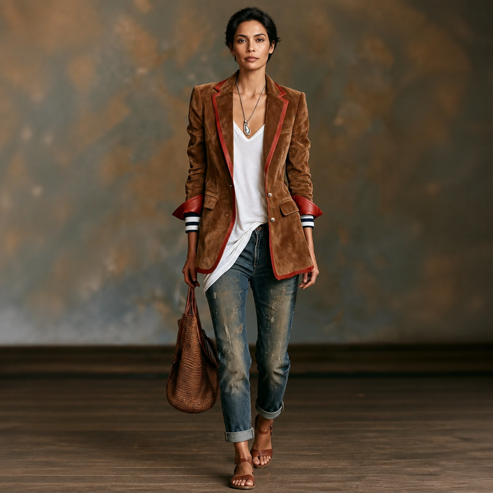 Velvara – Contrast Trim Velvet Blazer