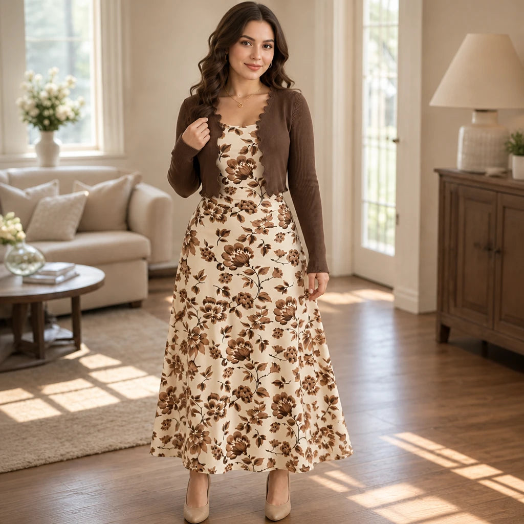 Florenza – Floral Slip Dress And Cropped Cardigan Set