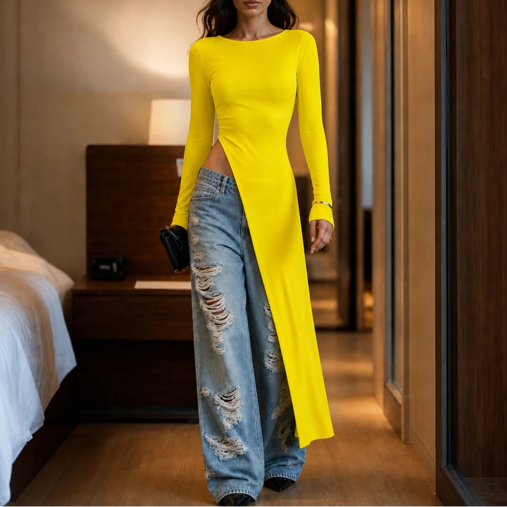 Slitelle – Asymmetric High-Slit Longline Top