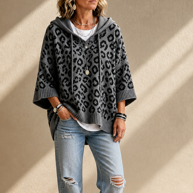 Leopard Lane – Oversized Leopard Knit Hooded Sweater