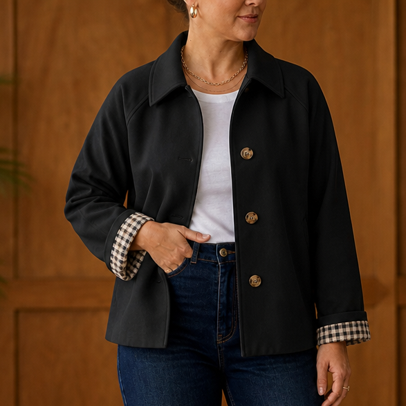 Tartanelle – Checked-Lining Raglan Casual Coat